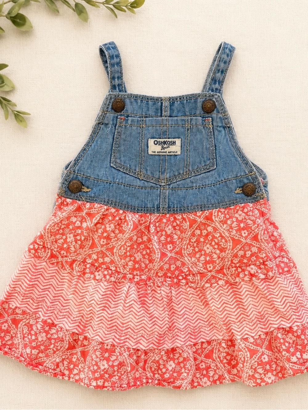OshKosh B’gosh Denim Floral Patchwork Jumper Dress 18M | Tiered Toddler Dress